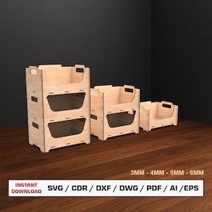 Boîte de rangement empilable, fichiers découpés au laser, caisse en bois empilable, boîte en bois, fichiers vectoriels pour bois, fichiers découpés Glowforge, DXF DWG