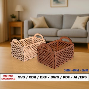 Decorative Basket Laser Cut Files Svg Files, Flower Basket, Bread Basket, Decorative Box, Vector Files For Wood Laser Cutting