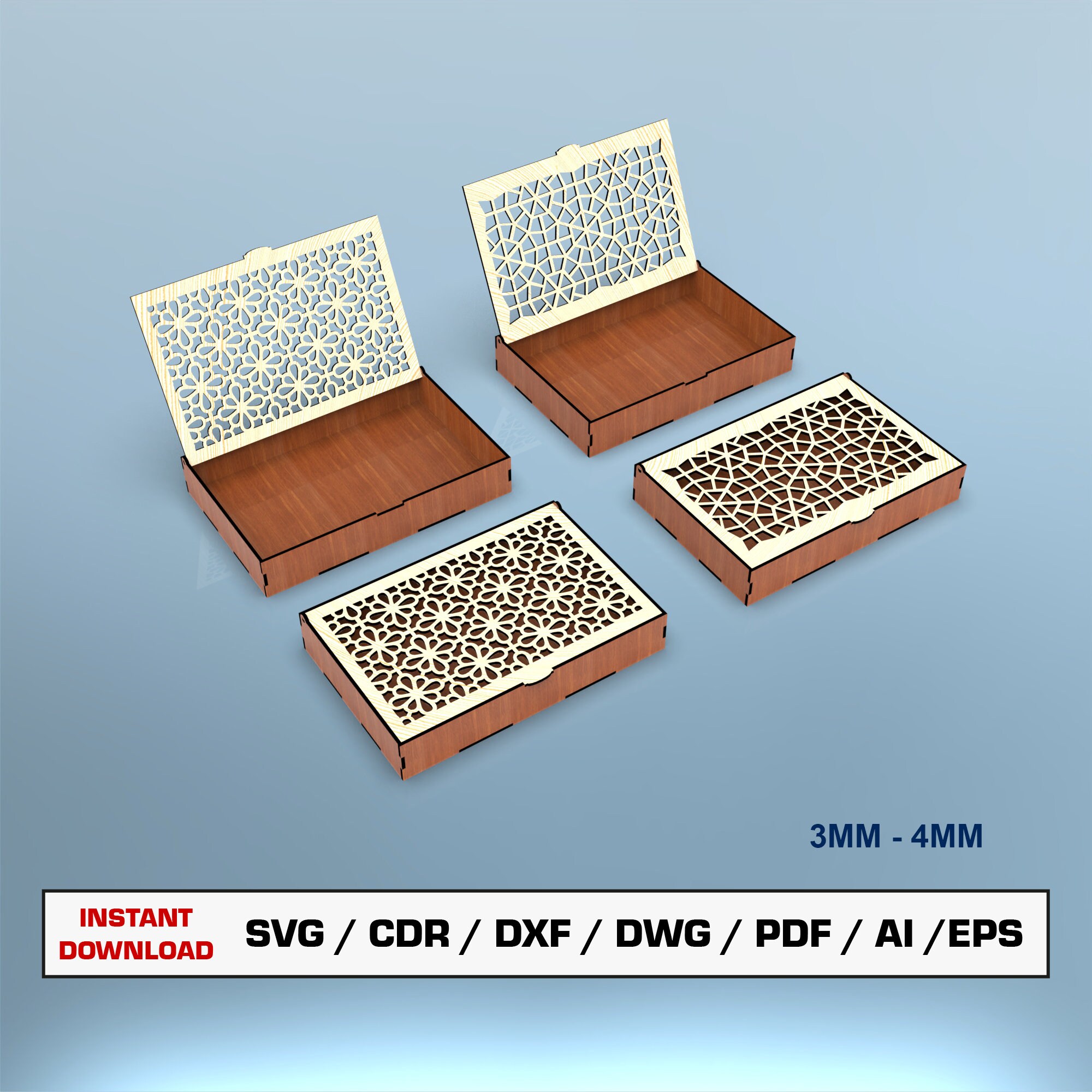 Gift Box Laser Cut Files , Decorative Box, Rectangle Box, Gift Box With ...