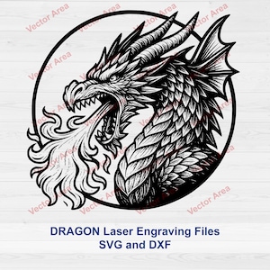 Dragon SVG, Laser Engraving File, Dragon Flame Laser Engraving File, DXF Files For Wood, Glowforge files, SVG File For Laser