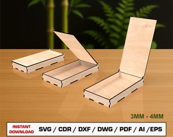 Caja de efectivo cortada a láser, caja para efectivo, sobre, caja para billetes con tapa, archivos vectoriales para madera, archivos de corte Glowforge SVG, DXF, DWG