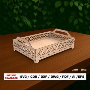 Wood Tray Laser Cut File SVG, Tray Laser Cutting Template, Service Tray, Instant Download Dxf Ai Eps Pdf Glowforge File Digital