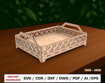 Arquivo SVG de corte a laser para bandeja de madeira, modelo de corte a laser para bandeja, bandeja de serviço, download instantâneo de arquivo digital Glowforge DXF AI EPS PDF