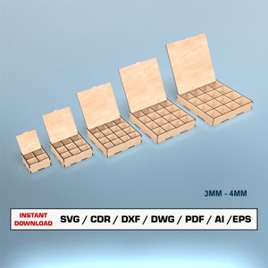 Archivos de corte láser para cajas de almacenamiento de madera, cajas de chocolate, cajas de regalo con tapa, archivos vectoriales para madera, archivos de corte Glowforge, SVG, DXF, DWG