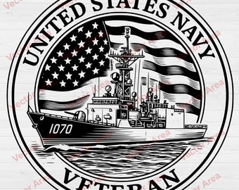 Archivo SVG para grabado láser de veterano de la Marina de los EE. UU., archivo para grabado láser de la bandera de los EE. UU., buque de guerra, archivos DXF para madera Glowforge, archivos para láser