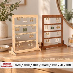 Earring Stand Laser Cut File, Earring Display, Laser cut files,  Glowforge cut files, Laser cut vector, Dxf files for laser