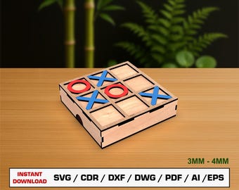 Tic Tac Toe Game Laser Cut File, XOX Board Game For Kids  Glowforge Cut Files SVG DXF Instant Download