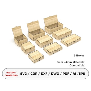 Flip Up Lid Boxes Laser Cutting Svg Files, Gift Box With Lid, Boxes Bundle, Vector Files For Wood Glowforge cut files, SVG DXF DWG