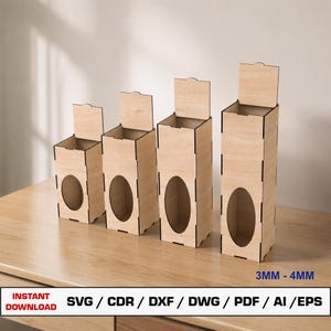 File SVG per il taglio laser di scatole per bottiglie, scatole per bottiglie di succo, scatole per bottiglie di aceto, scatole regalo con coperchio, file vettoriali per il taglio su legno Glowforge, file SVG DXF