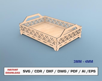 Wood Tray Laser Cut File SVG, Tray Laser Cutting Template, Service Tray, Instant Download Dxf Ai Eps Pdf Glowforge File Digital