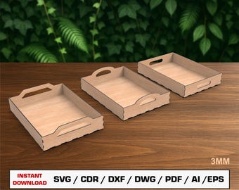 Arquivo SVG de corte a laser para bandeja de madeira, modelo de corte a laser para bandeja, bandeja de serviço, download instantâneo de arquivo digital Glowforge DXF AI EPS PDF