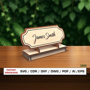 Desk Nameplate Laser Cut File, Desktop Name Plate SVG Files, Vector Files For Wood Laser Cutting, Xtool Files, Glowforge Files