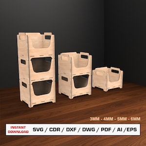 Stackable Storage Box Laser Cut Files, Stackable Wooden Crate, Wood Box, Vector Files For Wood Glowforge cut files, DXF DWG, Lightburn Files