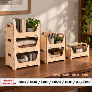 Stackable Storage Box Laser Cut Files, Stackable Wooden Crate, Wood Box, Vector Files For Wood Glowforge cut files, DXF DWG
