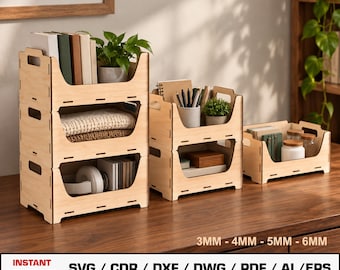 Stapelbare Aufbewahrungsbox (Laserschnittdateien), stapelbare Holzkiste, Holzbox, Vektordateien für Holz (Glowforge-Schnittdateien, DXF, DWG)