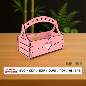 Gift Box Basket Laser Cut Svg Files, Flower Basket, Flower Box, Vector Files For Wood Glowforge cut files, SVG DXF DWG