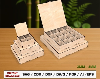 Boîte de rangement en bois, fichiers découpés au laser, boîte de chocolats, boîte-cadeau avec couvercle, fichiers vectoriels pour bois Glowforge découpés, SVG DXF DWG