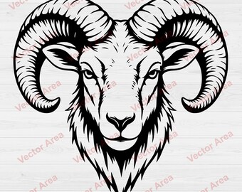 SVG de cabeza de carnero, DXF de borrego cimarrón, vector de animal con cuernos de Aries, archivo para grabado láser, imágenes prediseñadas de vida silvestre, archivo para corte láser, archivo para impresión