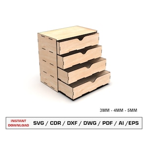 Chest Of Drawers Laser Cut File SVG, Desktop Organizer, 4 Pieces Drawers,  Glowforge cut files, Laser cut vector, Dxf files for laser