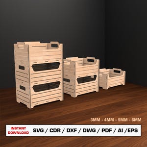 Stapelbare Aufbewahrungsbox Laser Cut-Datei, stapelbare Holzkiste, Holzkiste, Vektordateien für Holz Glowforge-Schnittdateien, DXF, DWG