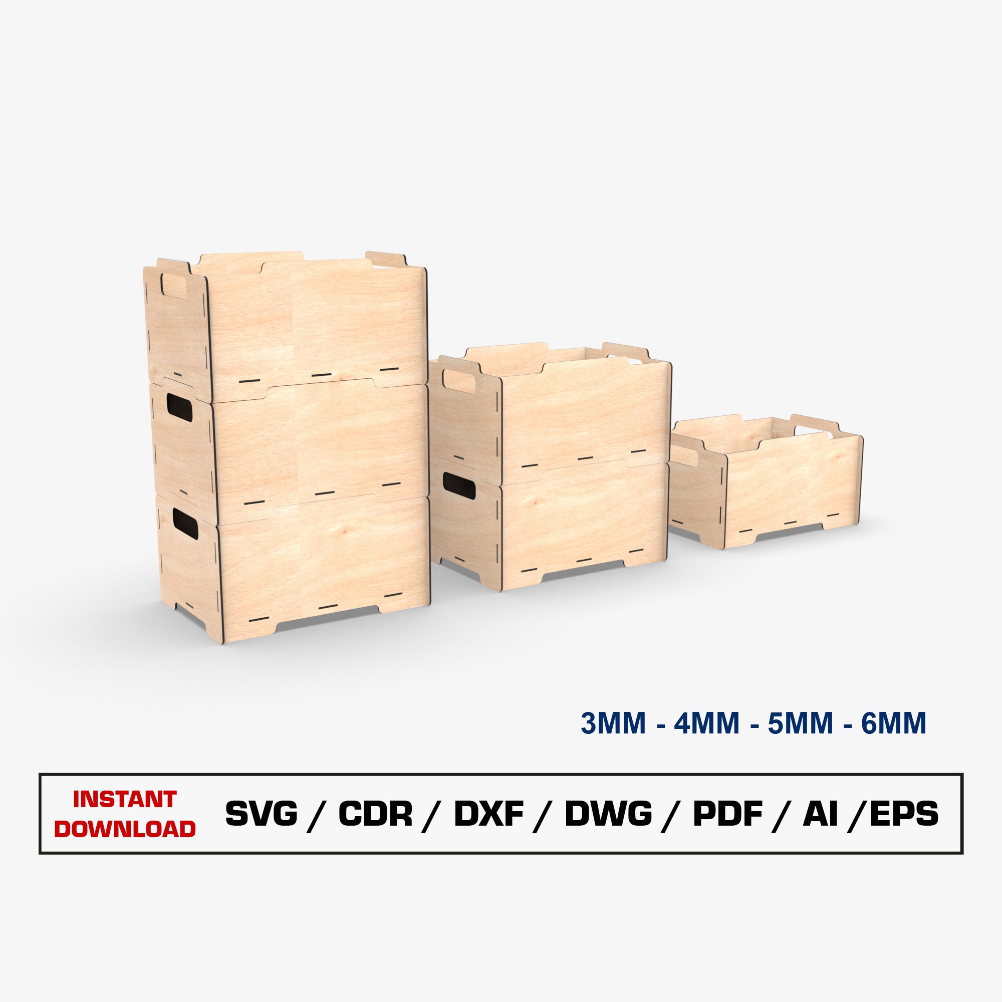 Stackable Storage Box Laser Cut Files, Stackable Wooden Crate, Wood Box ...
