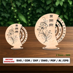 Perpetual Calendar Laser Cut File SVG, Desktop Calendar, Wood Calendars, Vector Files For Wood Glowforge cut files, DXF DWG