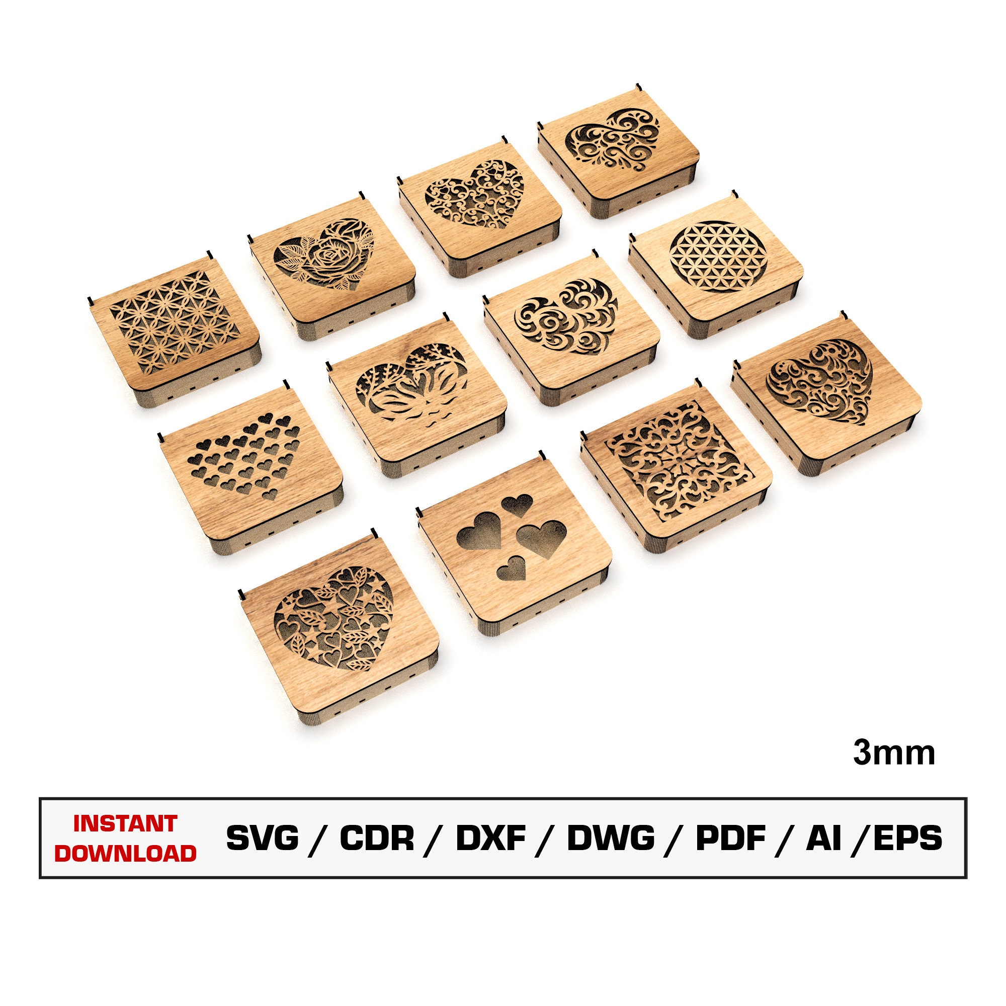 Jewelry Box Decorative Laser Cut Svg Files, Gift Box With Lid, Vector ...