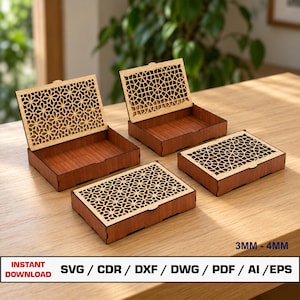Gift Box Laser Cut Files , Decorative Box, Rectangle Box, Gift Box With Lid, Vector Files For Wood Glowforge cut files, SVG DXF DWG