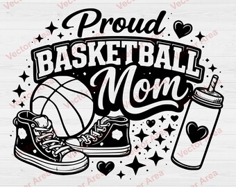 Archivo SVG de "Mamá orgullosa del baloncesto", diseño de camiseta para mamá deportista, gráfico de ropa para el día del juego, compatible con impresión y silueta, listo para grabado láser