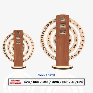 Perpetual Calendar Laser Cut File SVG, Desktop Calendar, Wood Calendars, Vector Files For Wood Glowforge cut files, DXF DWG