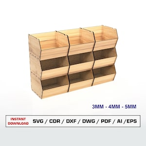 Stackable Storage Box Laser Cut File, Organizer Box For Desktop, Wood Box, Vector Files For Wood Glowforge cut files, DXF DWG Wide Box Large