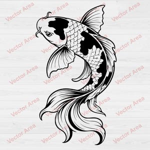 Koi Fish SVG, Japanese Koi Line Art, Black and White Fish Vector, Laser Engraving File, Koi Clipart Download , Printing File, Sublimation