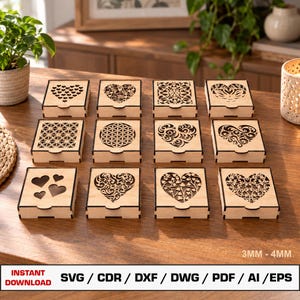 Dekorative Schmuckschatulle (Laserschnittdatei), Geschenkbox mit Deckel, Vektordateien für Holz (Glowforge-Schnittdateien, SVG, DXF, DWG)