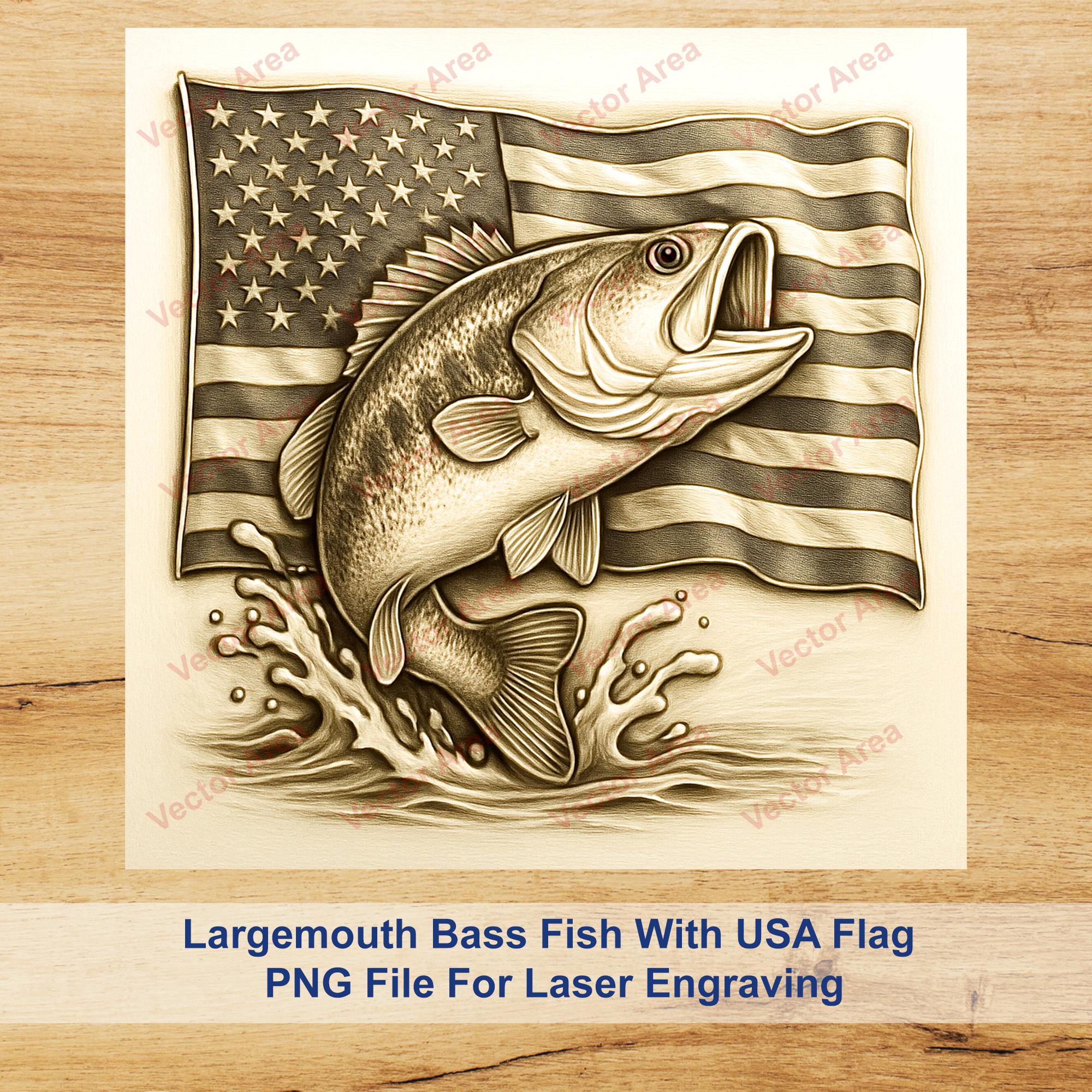 Bass File Largemouth Bass Laser Engraving File, US Flag Laser Engrave File, Bass ...