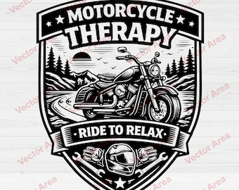 Terapia con motocicleta SVG, Paseo relajante DXF, Insignia de motociclista vectorial, Letrero de motocicleta vintage, Archivo de grabado láser CNC, Arte mural de motocicleta