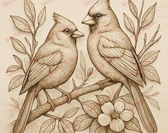 Cardinal Bird Pair Laser Engraving File PNG, Cardinal Bird Pair Laser Engrave File, PNG Files For Wood, Glowforge files, PNG File For Laser