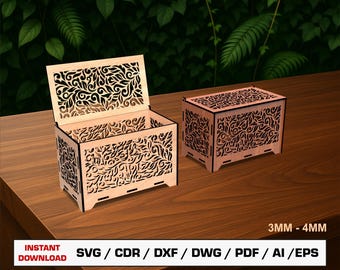 Decorative Box Laser Cut File, Rectangle Box, Gift Box With Lid, Storage Box, Vector Files For Wood Glowforge cut files, SVG DXF DWG
