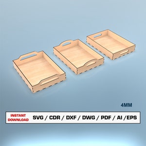 Wood Tray Laser Cut File SVG, Tray Laser Cutting Template, Service Tray, Instant Download Dxf Ai Eps Pdf Glowforge File Digital