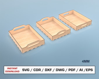 Wood Tray Laser Cut File SVG, Tray Laser Cutting Template, Service Tray, Instant Download Dxf Ai Eps Pdf Glowforge File Digital