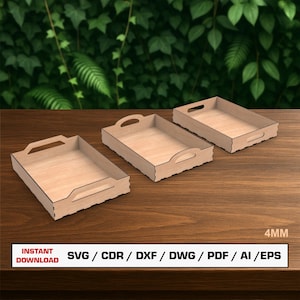 Archivo SVG de bandeja de madera cortada a láser, plantilla de bandeja cortada a láser, bandeja de servicio, descarga instantánea de archivos DXF, AI, EPS, PDF y Glowforge.