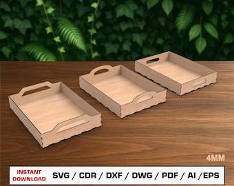 Arquivo SVG de corte a laser para bandeja de madeira, modelo de corte a laser para bandeja, bandeja de serviço, download instantâneo de arquivo digital Glowforge DXF AI EPS PDF