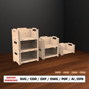 Stapelbare opbergdoos lasergesneden bestanden SVG, stapelbare houten kist, houten kist, vectorbestanden voor hout Glowforge gesneden bestanden, DXF DWG