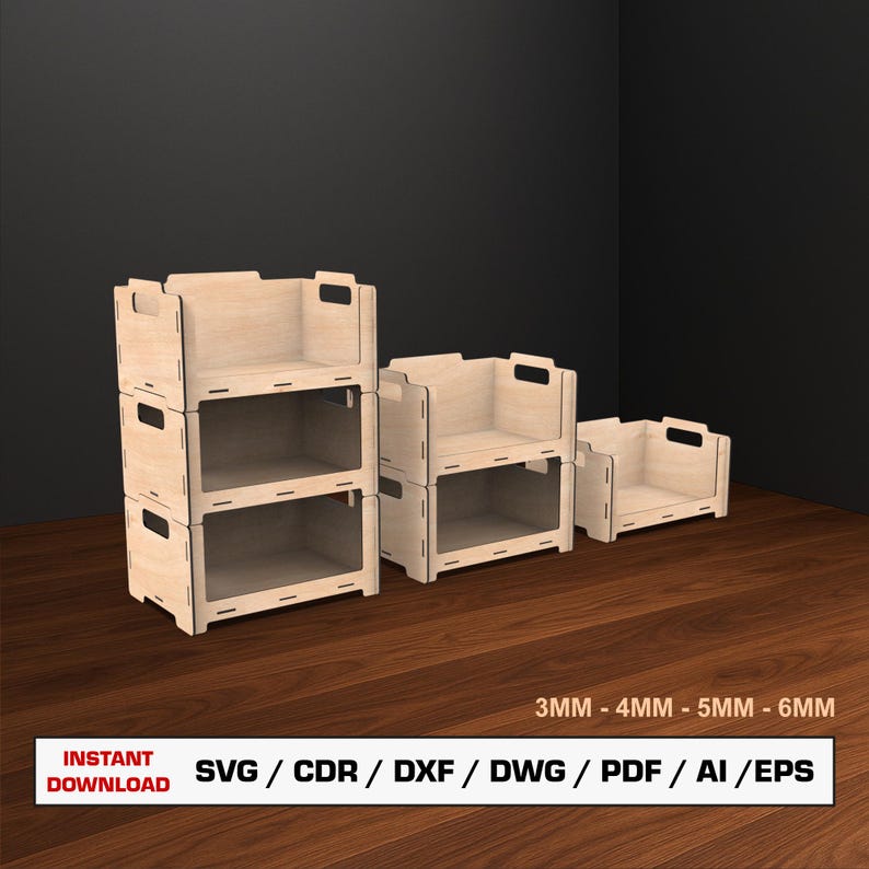 Stackable Storage Box Laser Cut Files SVG, Stackable Wooden Crate, Wood ...