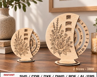 Perpetual Calendar Laser Cut File SVG, Desktop Calendar, Wood Calendars, Vector Files For Wood Glowforge cut files, DXF DWG