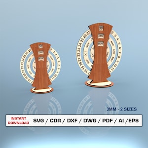 Perpetual Calendar Laser Cut File SVG, Desktop Calendar, Wood Calendars, Vector Files For Wood Glowforge cut files, DXF DWG