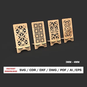 Telefoonstandaard lasergesneden SVG-bestand, lasergesneden telefoonhouder, SVG-bestanden voor hout lasersnijden Glowforge gesneden bestanden, dxf-bestanden voor laser
