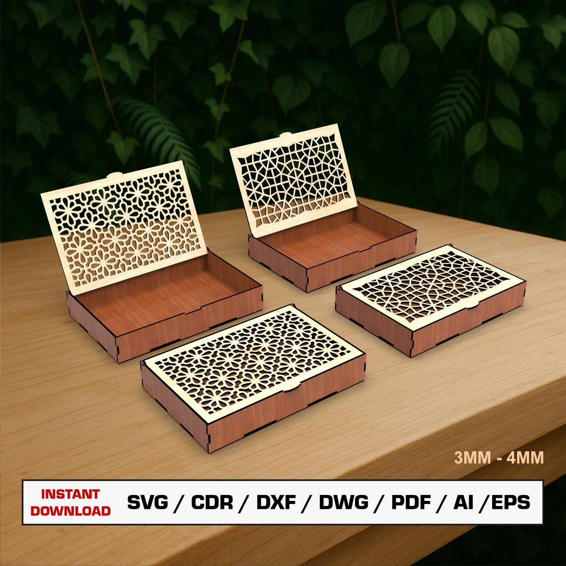 Gift Box Laser Cut Files , Decorative Box, Rectangle Box, Gift Box With ...