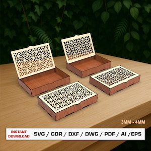 File di taglio laser per scatole regalo, scatole decorative, scatole rettangolari, scatole regalo con coperchio, file vettoriali per file di taglio Glowforge per legno, SVG DXF DWG