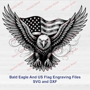 Bald Eagle SVG, Laser Engraving File, US Flag Laser Engrave File, Flying Bald Eagle, Files For Wood Glowforge files, DXF File For Laser