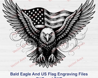 Bald Eagle SVG, Laser Engraving File, US Flag Laser Engrave File, Flying Bald Eagle, Files For Wood Glowforge files, DXF File For Laser